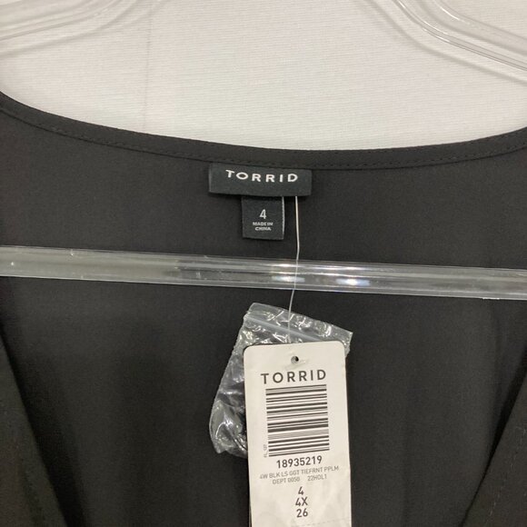 New Torrid Plus Size 4X Black Georgette Tie-Front Blouse Soft Flowy Preppy - Picture 7 of 11